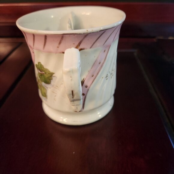 Antique Victorian Shaving Scuttle Mug with Hand-Painted Floral Design Farmhouse - Picture 3 of 7